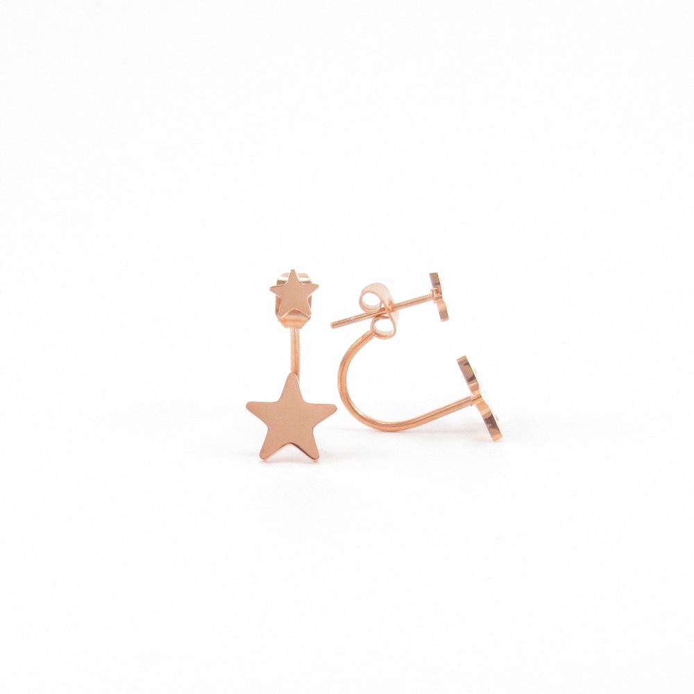 Rose Gold Star Ear Jacket Earrings Small Double